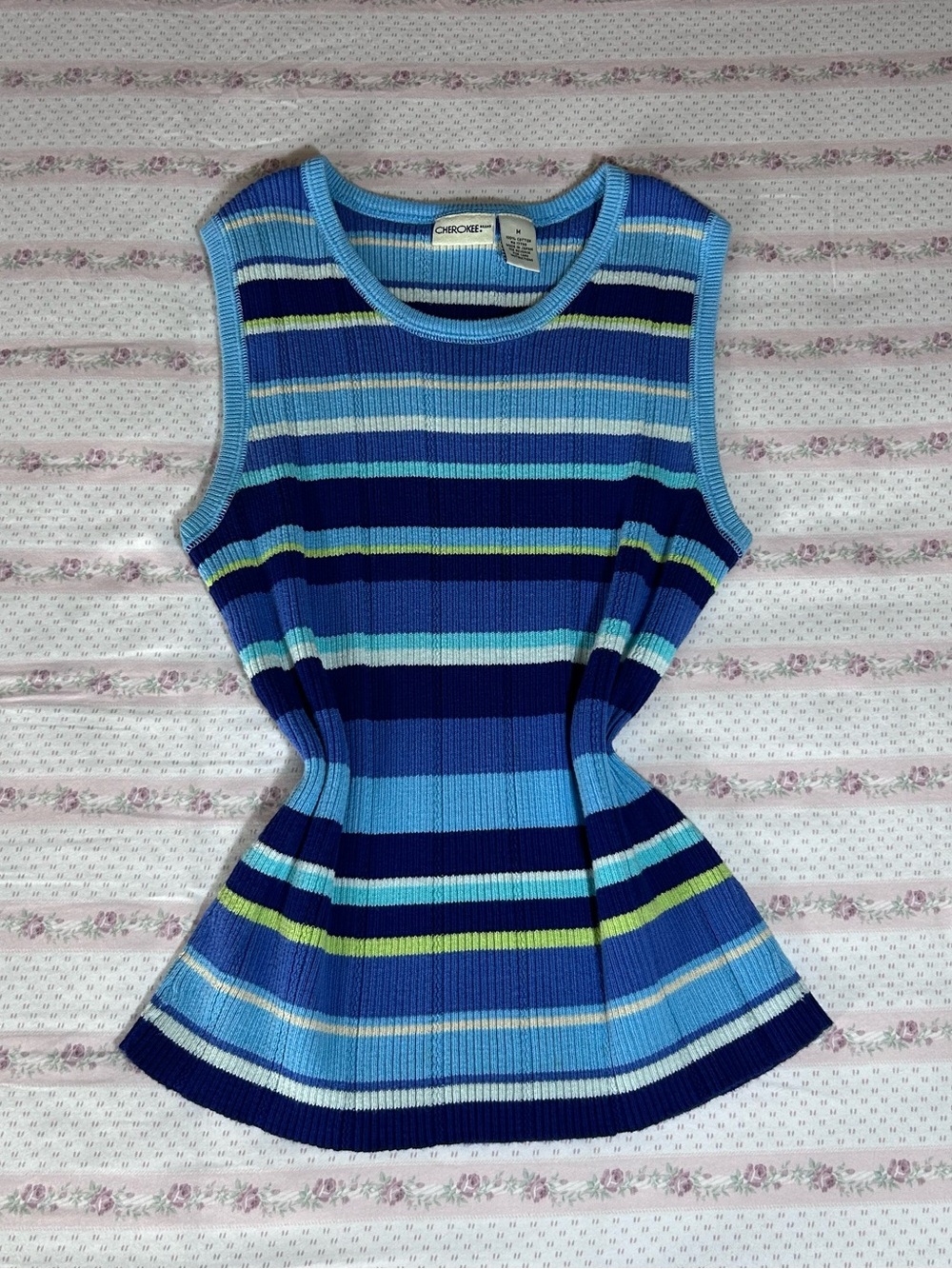 Cherokee Blue Multi-Striped Ribbed Tank